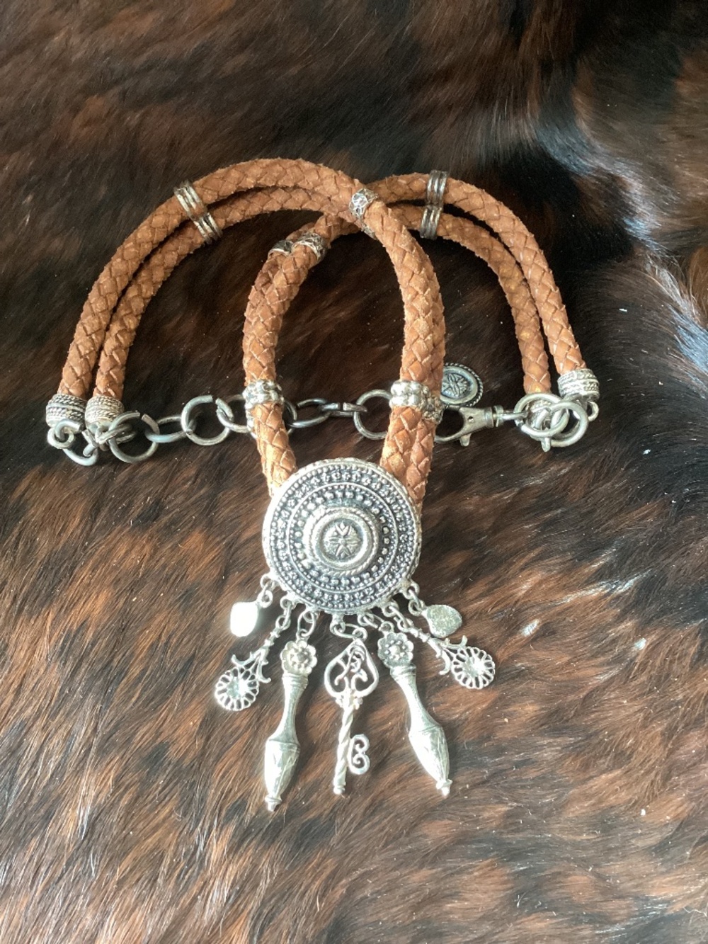 Outstanding Made in Italy Braided Leather Charm Link Belt